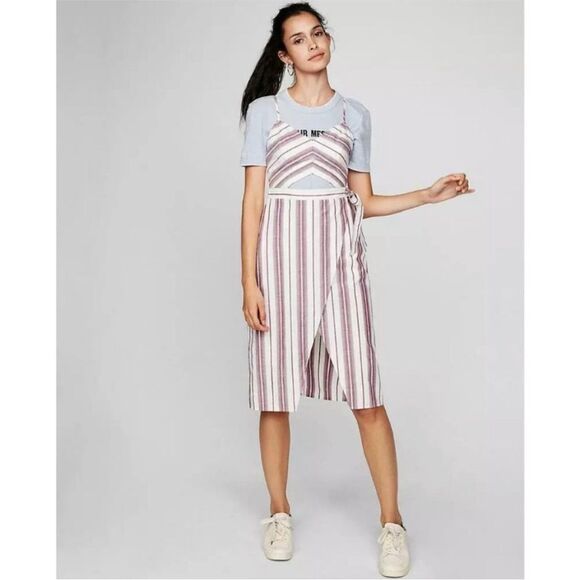 EXPRESS | Purple & White Striped Cut Out Midi Length Dress Women’s Size 18 - Picture 14 of 15